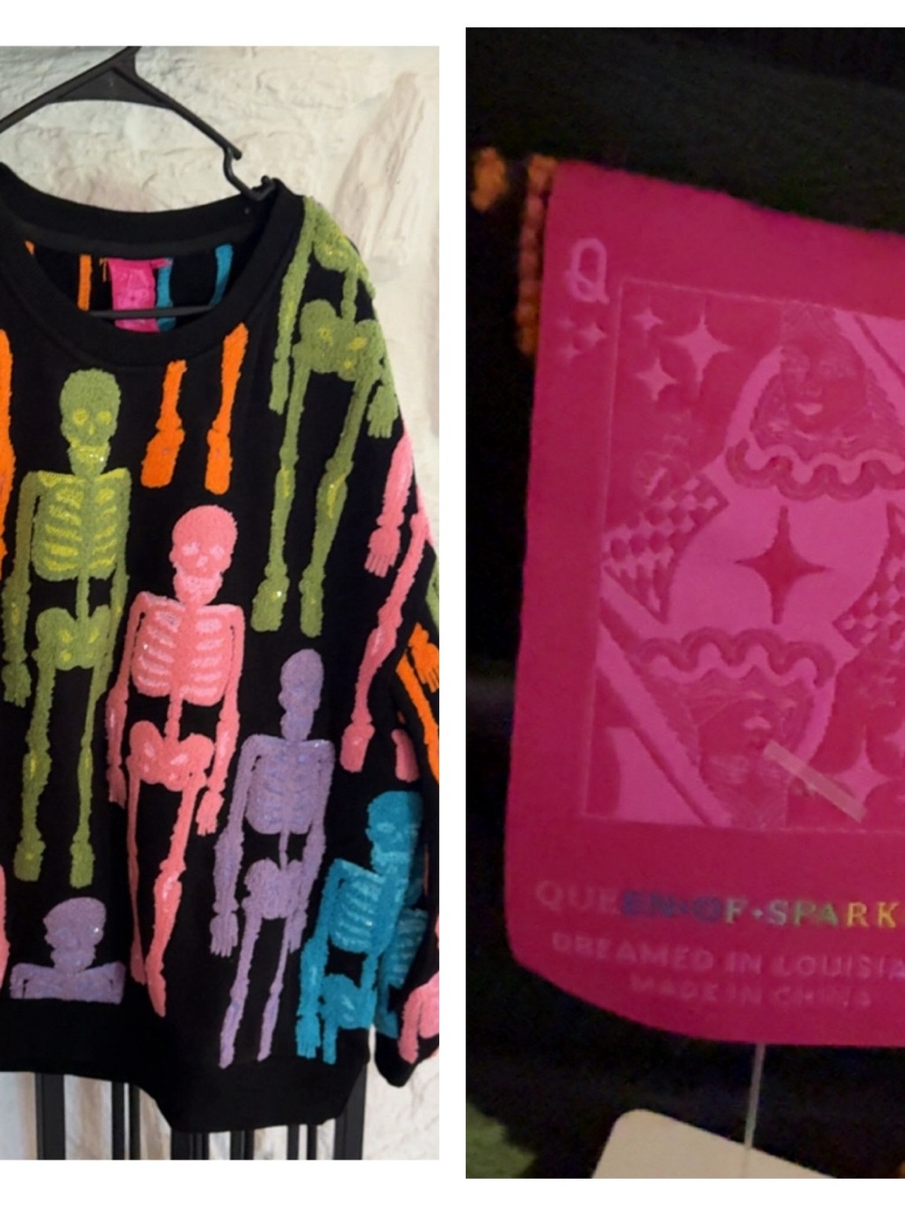 Queen of  Sparkles Black Neon Skeleton Sweater